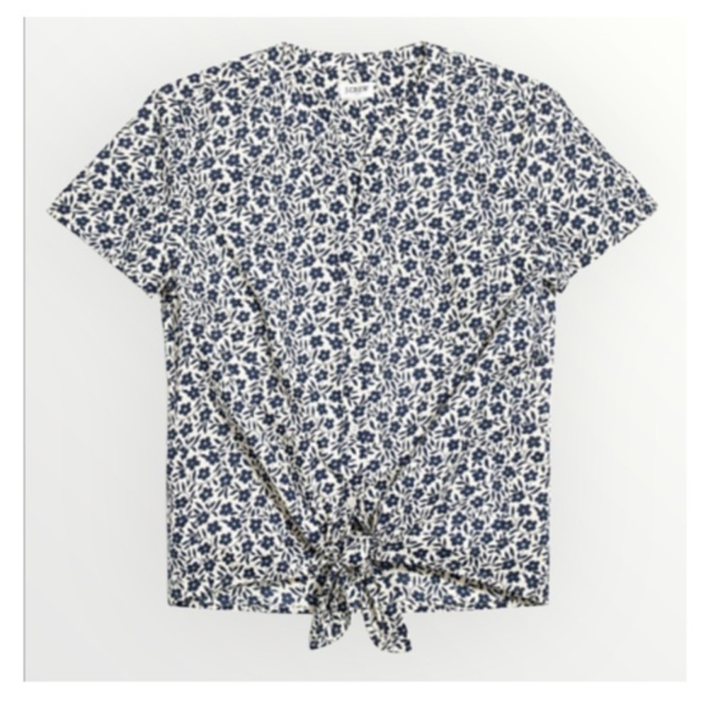 J Crew Navy & Blue Floral Shirt Sleeve Tie Front Butt Down Cotton Casual Shirt S